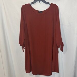 Deep Rust Red Tunic A-line Dress with Tie Sleeves XL